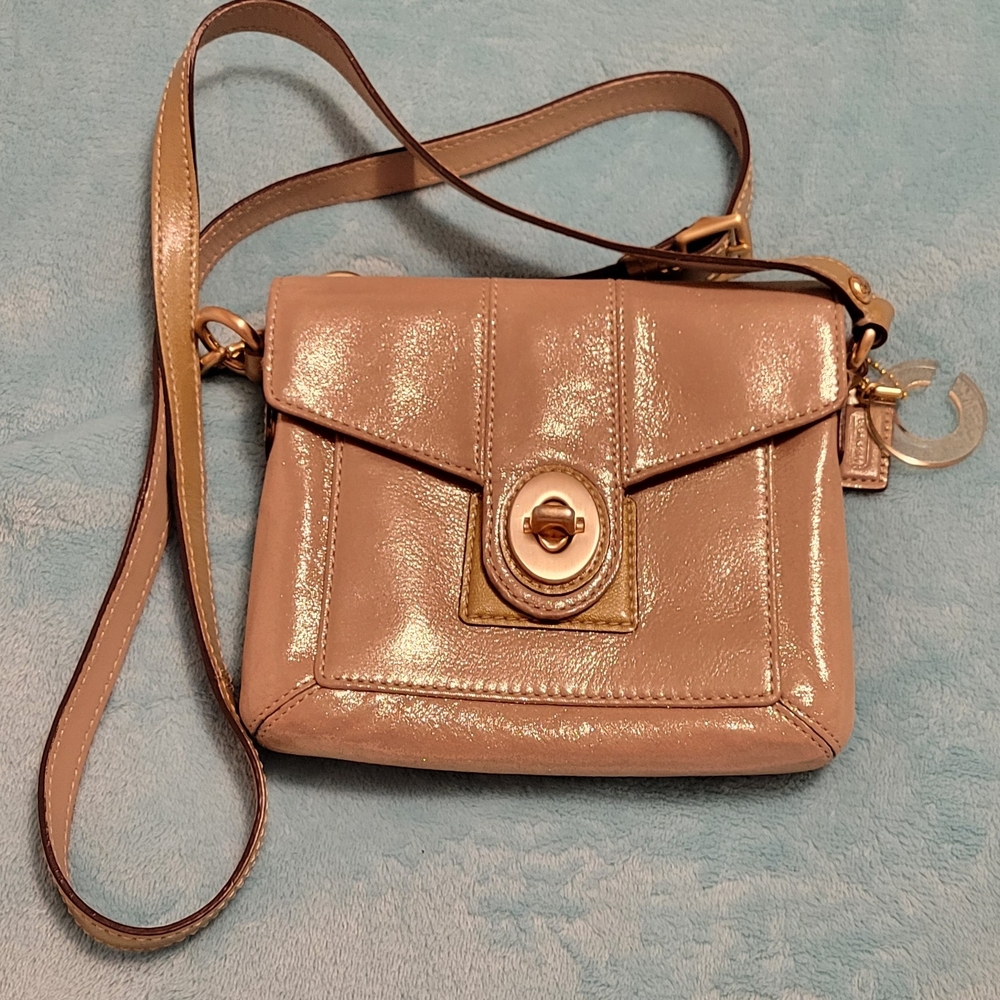 Coach Peyton Metallic Crossbody Bag with Rare Acrylic C Hangtag. EUC  7×6.5×2